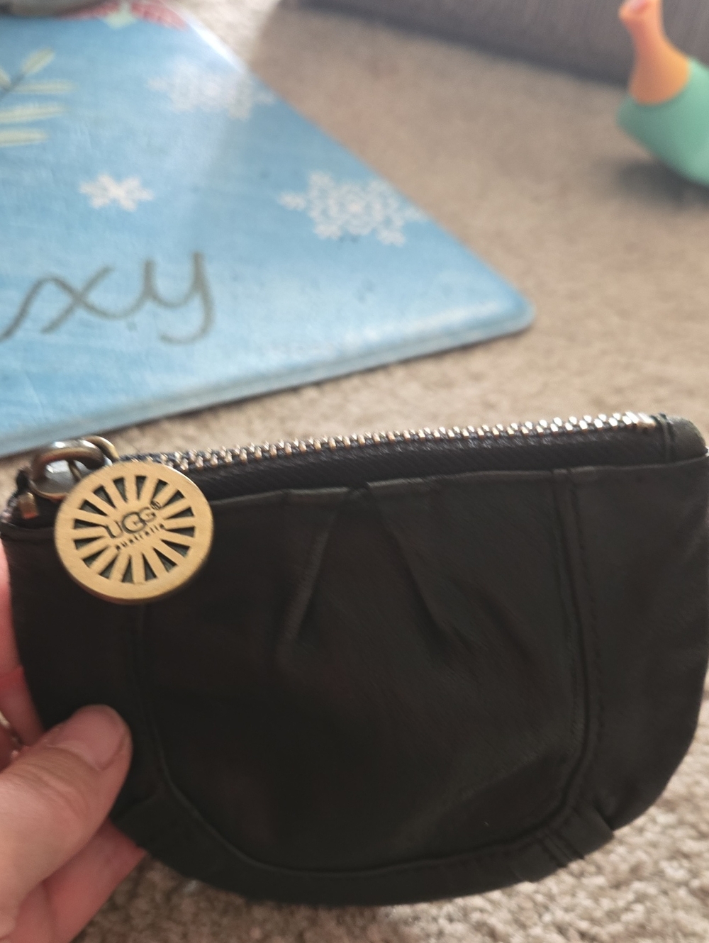 UGG Black Leather Coin Pouch with Gold Logo Disc